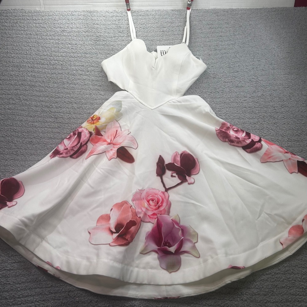 Hello Molly Floral Cutout Mini Dress White Pink 6 Coquette Garden Party Romantic